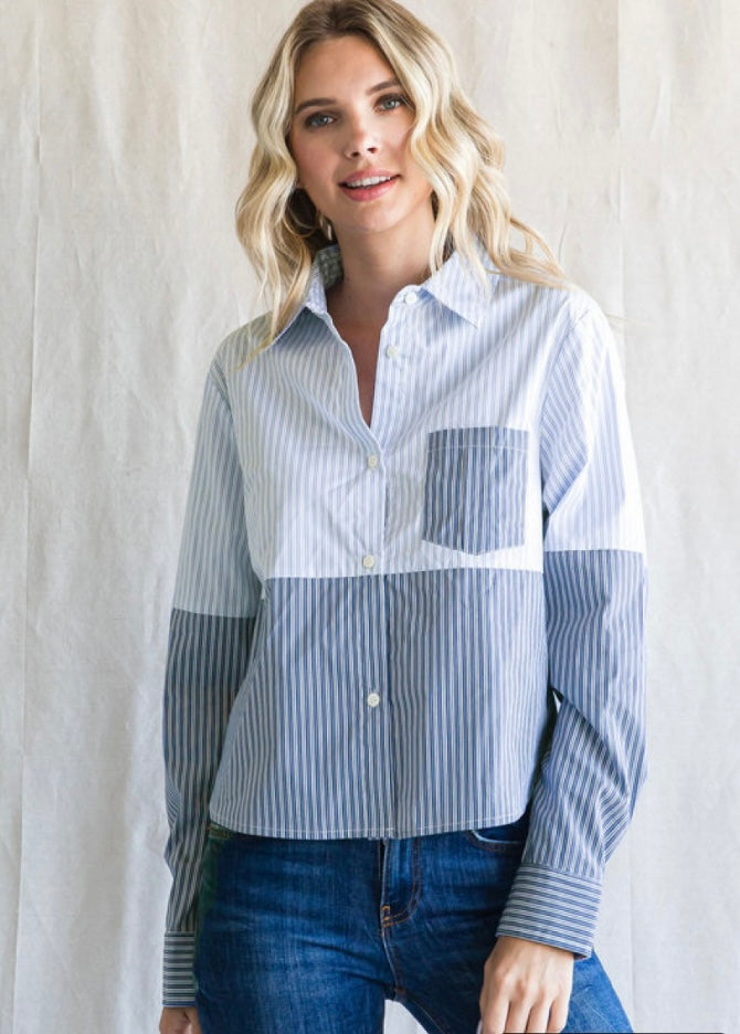 The Stripe Color Block Button Up Top