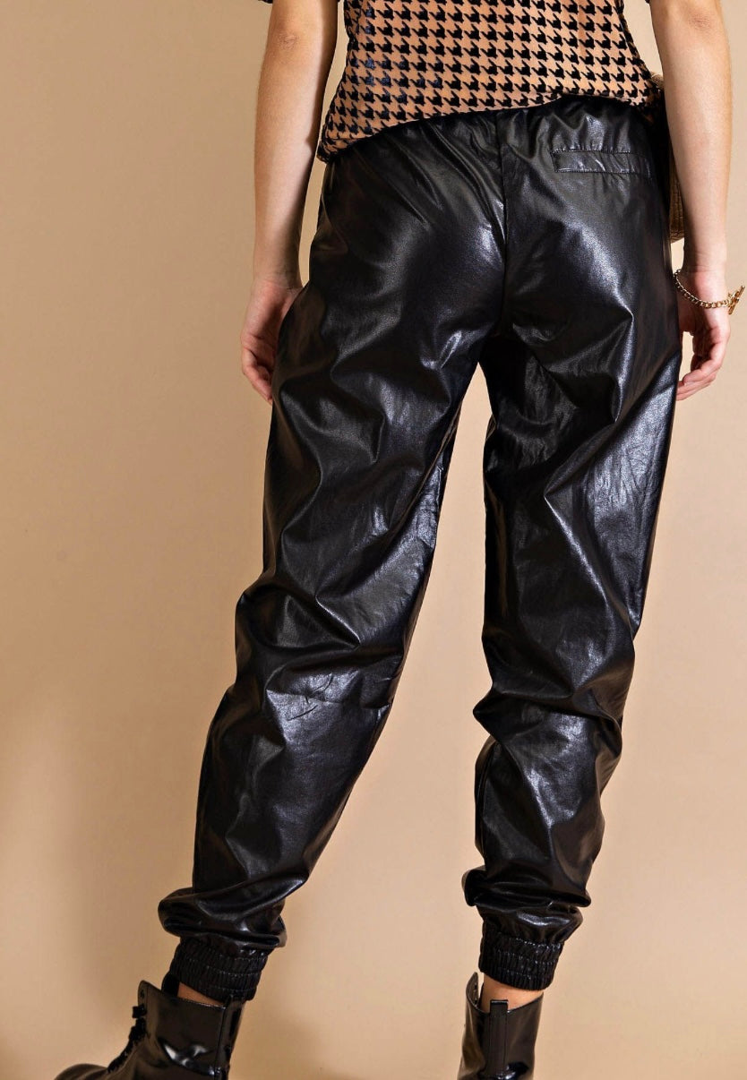 The Black Soft Faux Leather Joggers