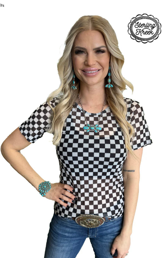 The Checkered Mesh Short Sleeve Top